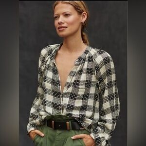 Anthropologie Pilcro Breezy Plaid Button down top Size XS